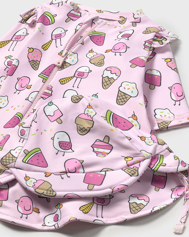 Costume mare con cappello UPF40 neonata Mayoral Newborn rosa gelati Mayoral Rosa