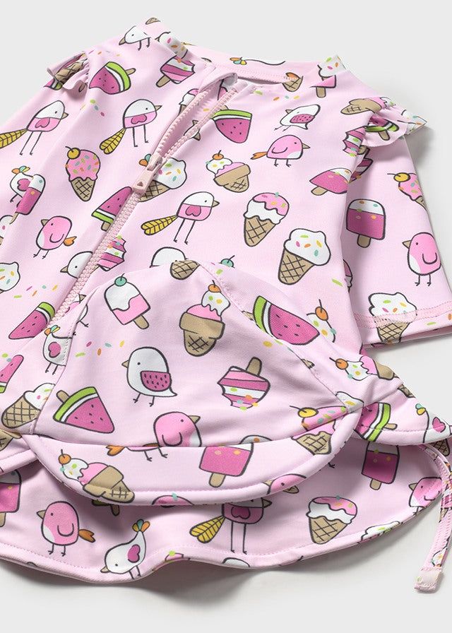 Costume mare con cappello UPF40 neonata Mayoral Newborn rosa gelati Mayoral Rosa
