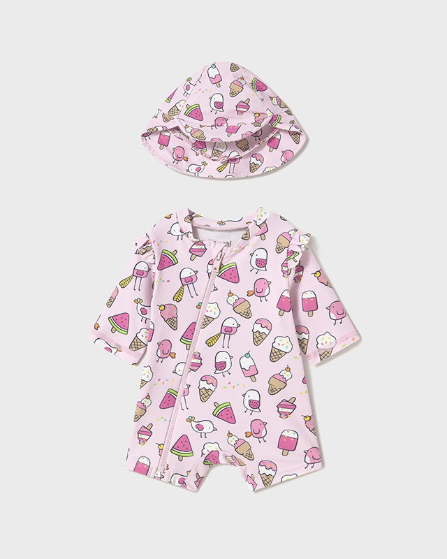 Costume mare con cappello UPF40 neonata Mayoral Newborn rosa gelati Mayoral Rosa