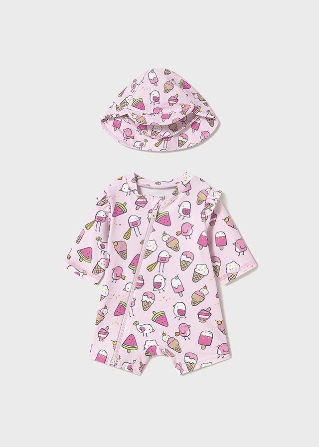 Costume mare con cappello UPF40 neonata Mayoral Newborn rosa gelati Mayoral Rosa