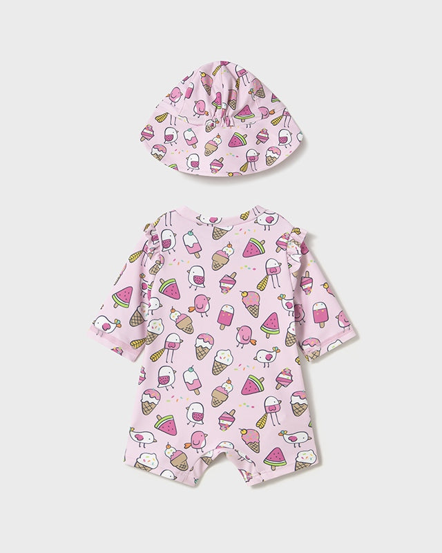 Costume mare con cappello UPF40 neonata Mayoral Newborn rosa gelati Mayoral Rosa