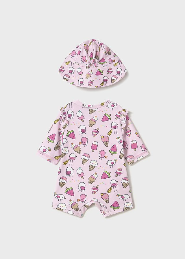 Costume mare con cappello UPF40 neonata Mayoral Newborn rosa gelati Mayoral Rosa