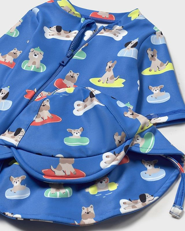 Costume mare con cappello UPF40 neonato Mayoral Newborn blu cani Mayoral Blu