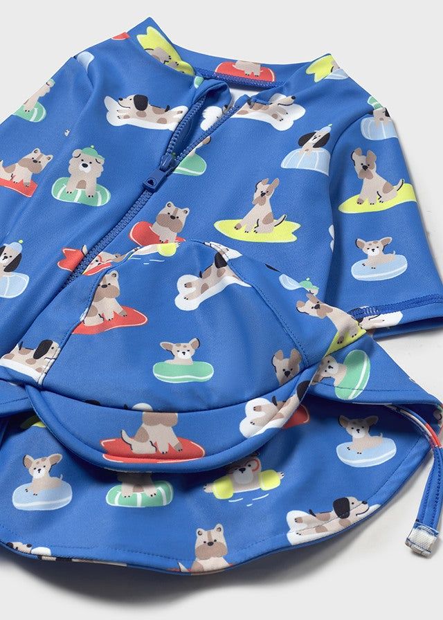 Costume mare con cappello UPF40 neonato Mayoral Newborn blu cani Mayoral Blu