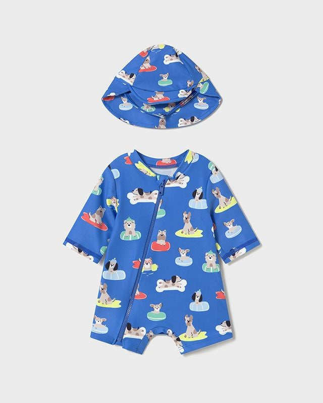 Costume mare con cappello UPF40 neonato Mayoral Newborn blu cani Mayoral Blu