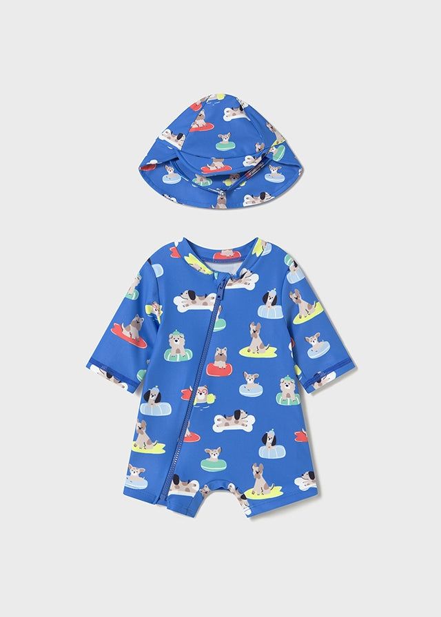 Costume mare con cappello UPF40 neonato Mayoral Newborn blu cani Mayoral Blu