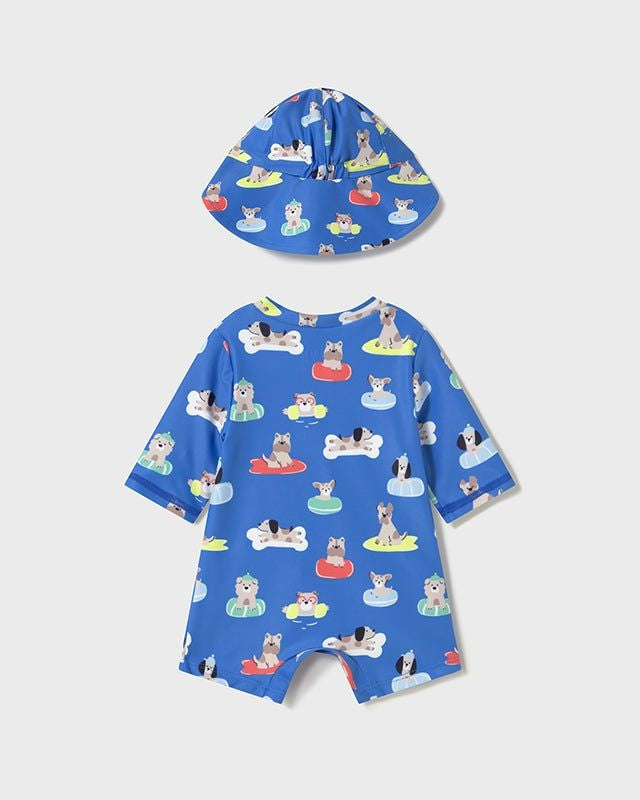 Costume mare con cappello UPF40 neonato Mayoral Newborn blu cani Mayoral Blu