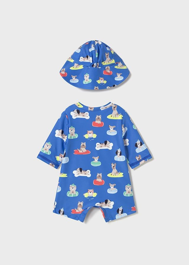 Costume mare con cappello UPF40 neonato Mayoral Newborn blu cani Mayoral Blu
