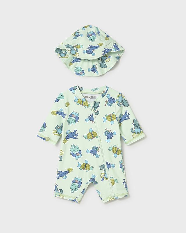 Costume mare intero con cappello protezione solare neonato Mayoral Newborn animali verde Mayoral 0-1 Mesi 55cm