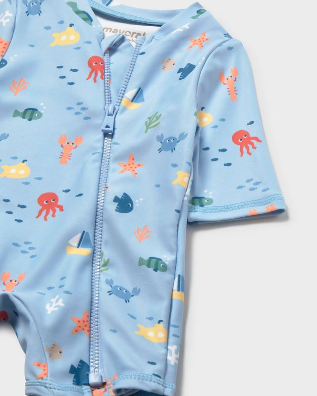 Costume mare intero con cappello protezione solare neonato Mayoral Newborn azzurro marino Mayoral 0-1 Mesi 55cm