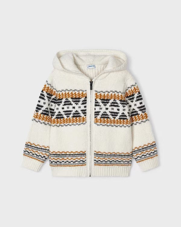 Felpa giacca zip jacquard bambino Mayoral colore panna - ErreGiModaBimbo