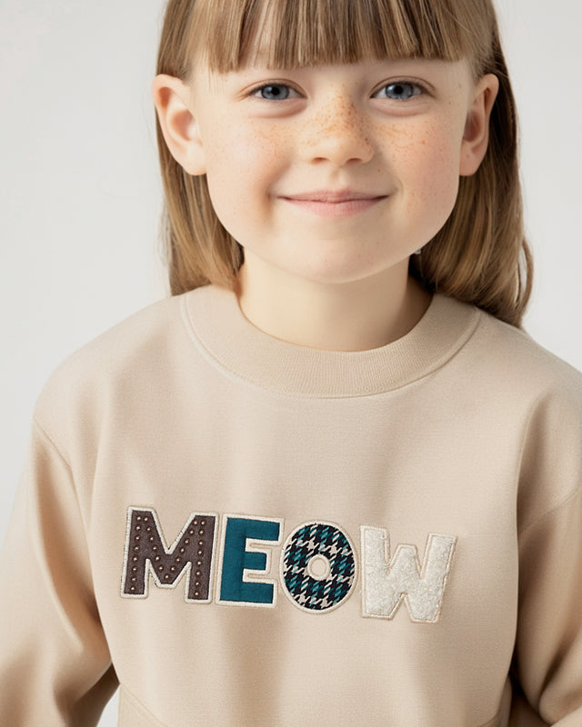 Felpa maniche a palloncino bambina Mayoral MEOW sabbia Mayoral Sabbia