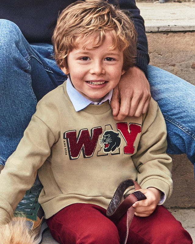 Felpa pullover bambino Mayoral beige scritta WAY Mayoral Beige