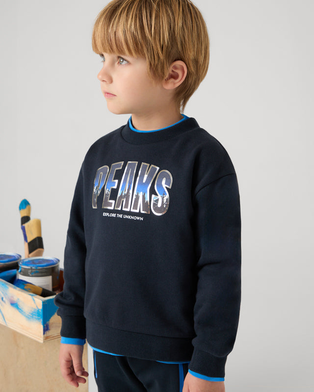 Felpa pullover bambino Mayoral blu lettere montagna Mayoral Blu