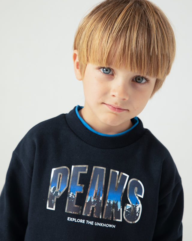 Felpa pullover bambino Mayoral blu lettere montagna Mayoral Blu