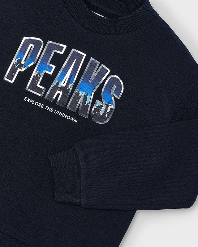 Felpa pullover bambino Mayoral blu lettere montagna Mayoral Blu