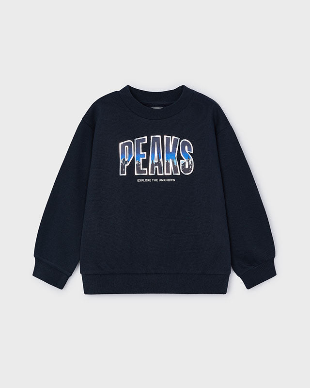 Felpa pullover bambino Mayoral blu lettere montagna Mayoral Blu