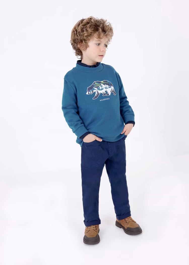 Felpa Pullover blu atlantico bambino Mayoral orso bassorilievo - ErreGiModaBimbo