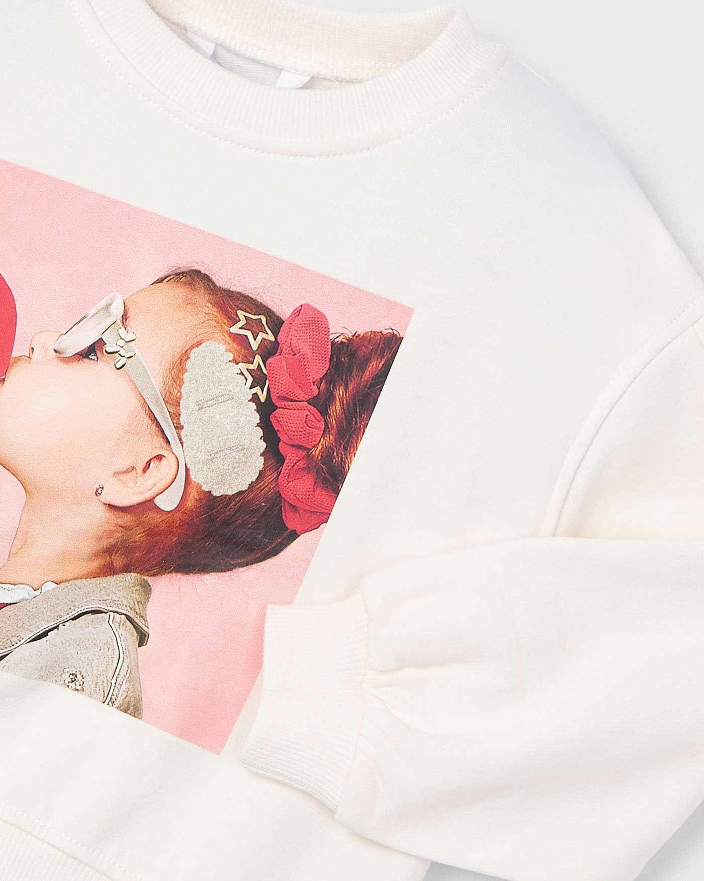 Felpa pullover cotone garzato bambina Mayoral bimba con fermaglio panna Mayoral Panna