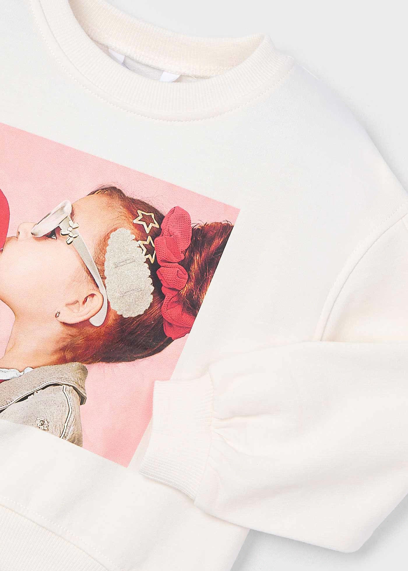 Felpa pullover cotone garzato bambina Mayoral bimba con fermaglio panna Mayoral Panna