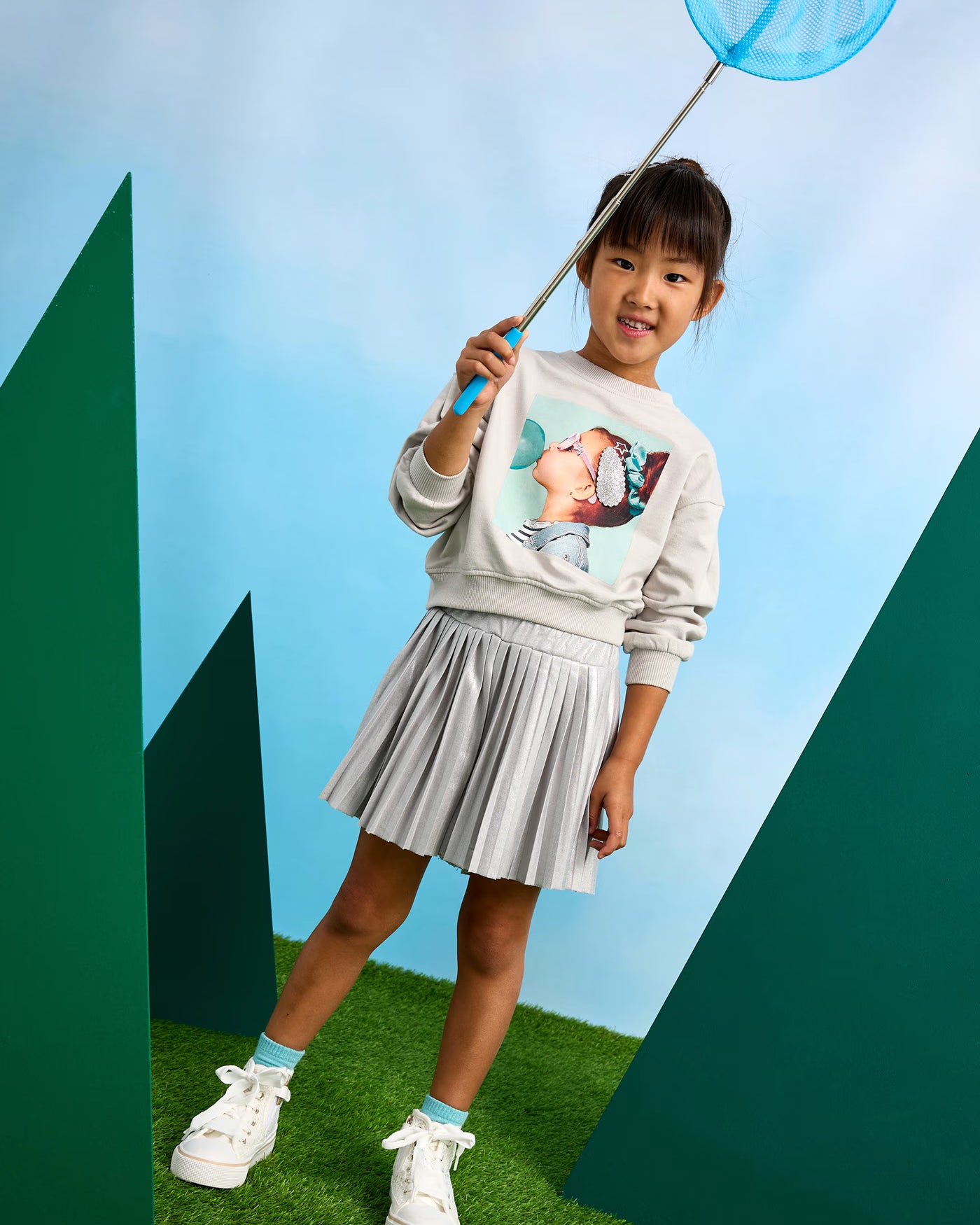 Felpa pullover cotone garzato bambina Mayoral bimba con fermaglio grigia Mayoral Argento