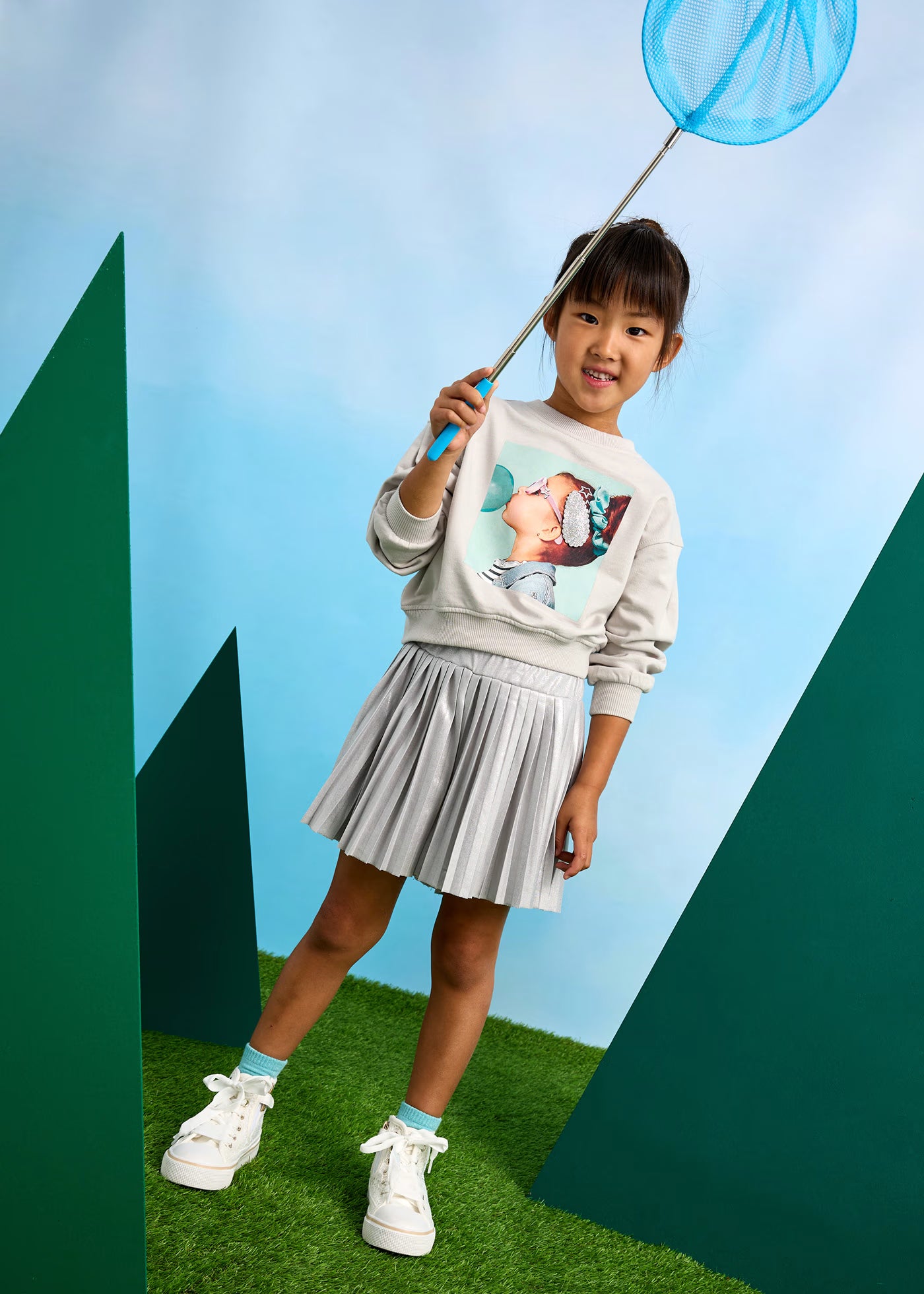 Felpa pullover cotone garzato bambina Mayoral bimba con fermaglio grigia Mayoral Argento