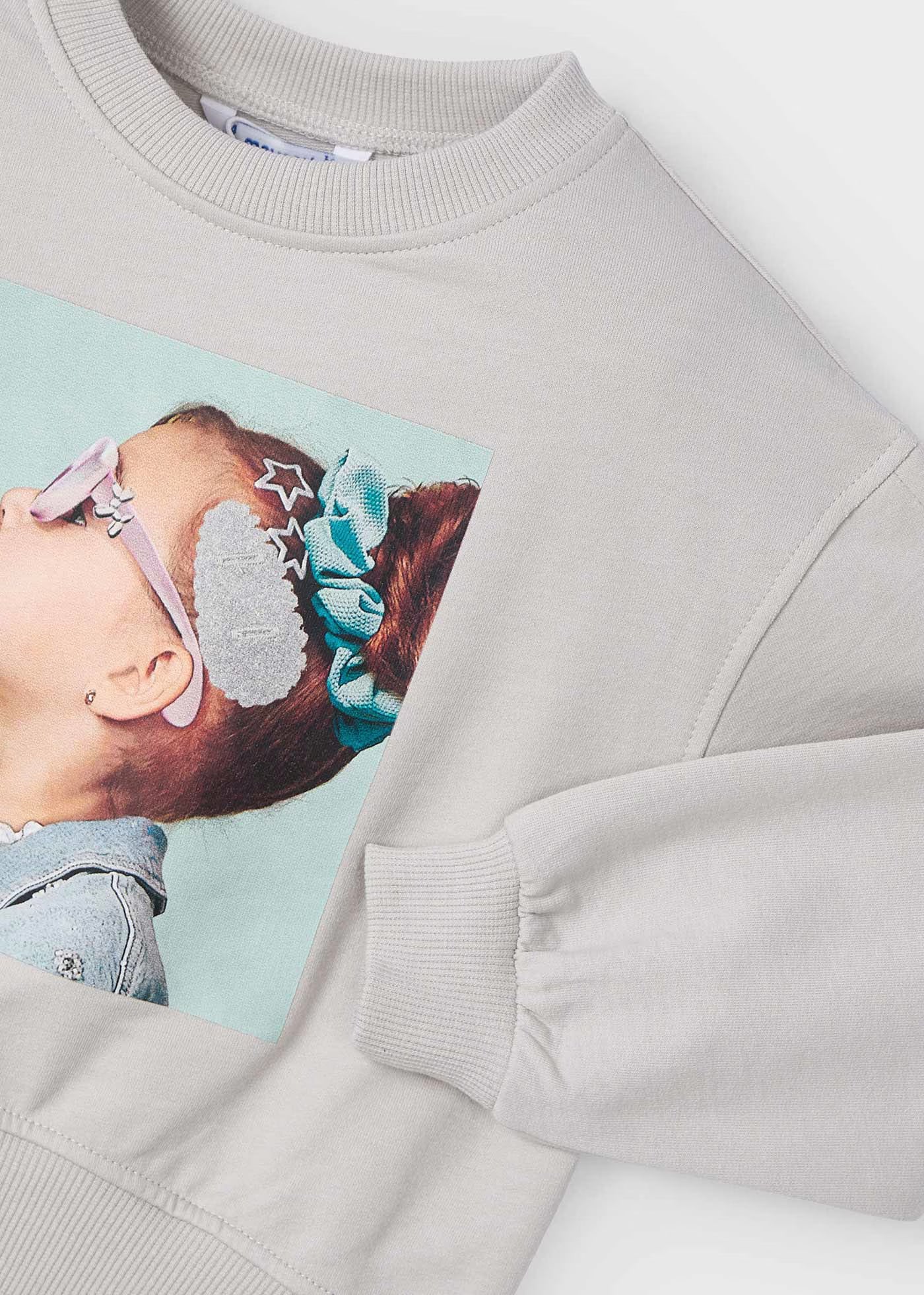 Felpa pullover cotone garzato bambina Mayoral bimba con fermaglio grigia Mayoral Argento