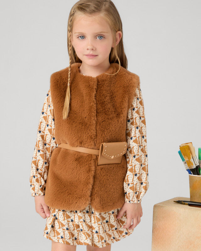 Gilet pelliccia con cintura bambina Mayoral caramello Mayoral Caramello
