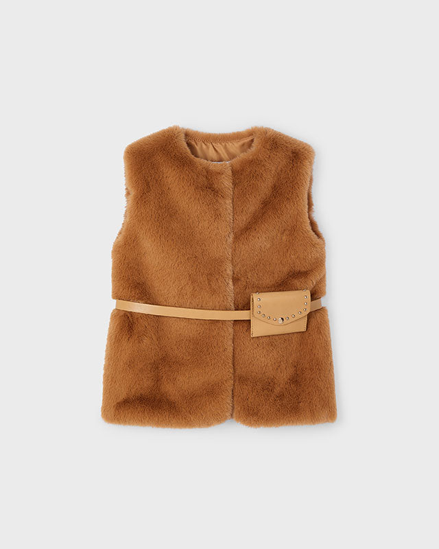 Gilet pelliccia con cintura bambina Mayoral caramello Mayoral Caramello
