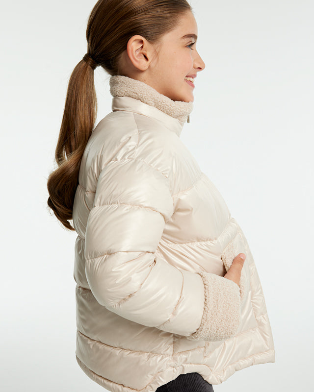 Giubbino dettaglio pellicciotto ragazza Mayoral color perla Mayoral Panna