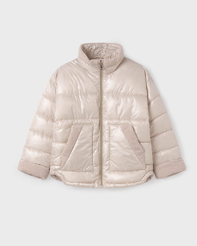 Giubbino dettaglio pellicciotto ragazza Mayoral color perla Mayoral Panna