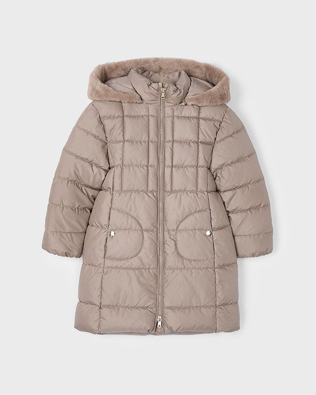 Giubbino lungo con cappuccio rimovibile bambina Mayoral tortora Mayoral Tortora