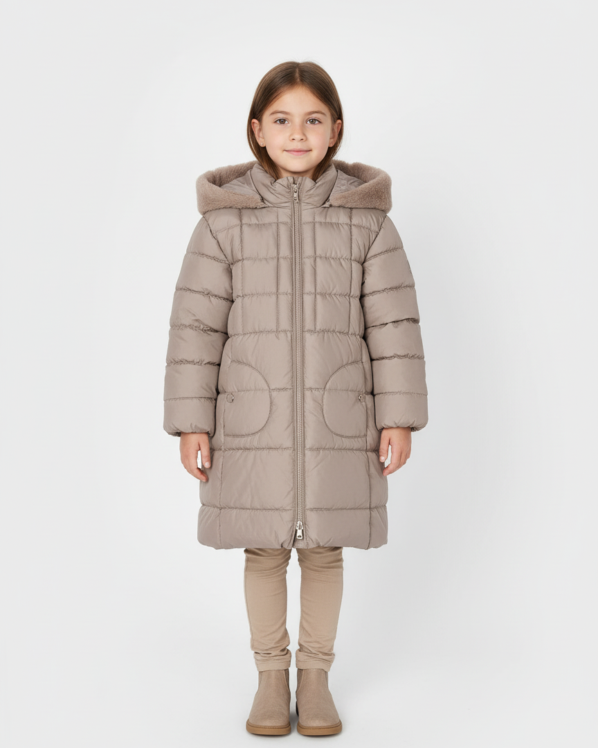 Giubbino lungo con cappuccio rimovibile bambina Mayoral tortora Mayoral Tortora