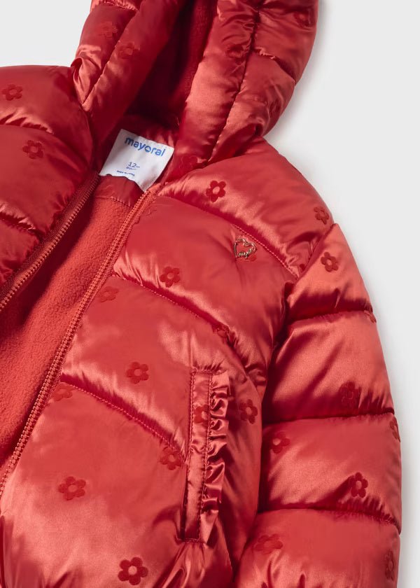 Giubbotto con cappuccio neonata Mayoral rosso metalizzato - ErreGiModaBimbo