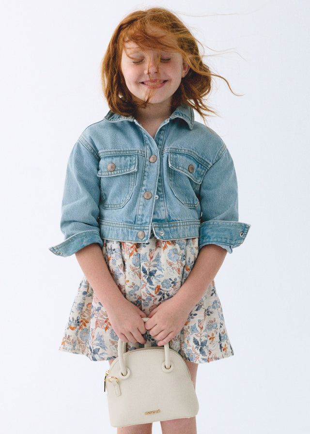 Giubbotto jeans chiaro bambina Mayoral, giubbotto denim primavera-estate
