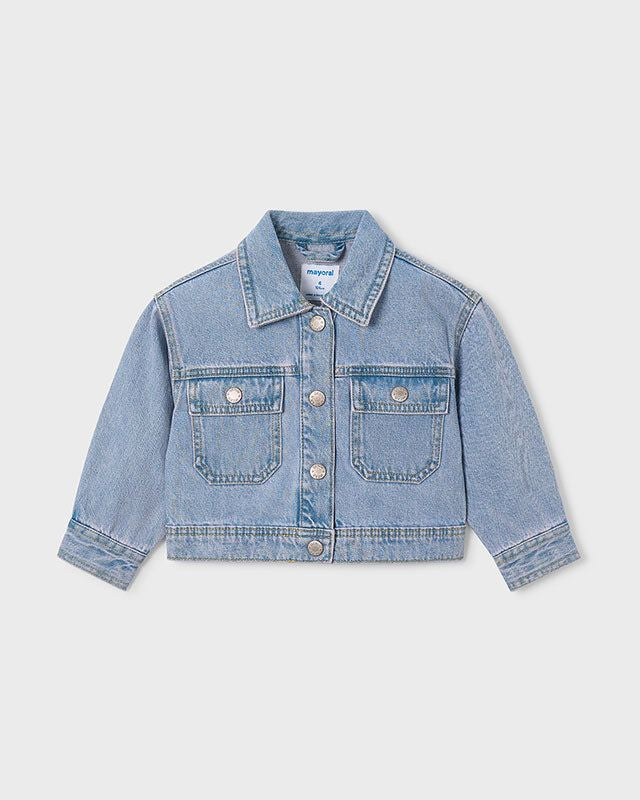 Giubbotto jeans chiaro bambina Mayoral, giubbotto denim primavera-estate