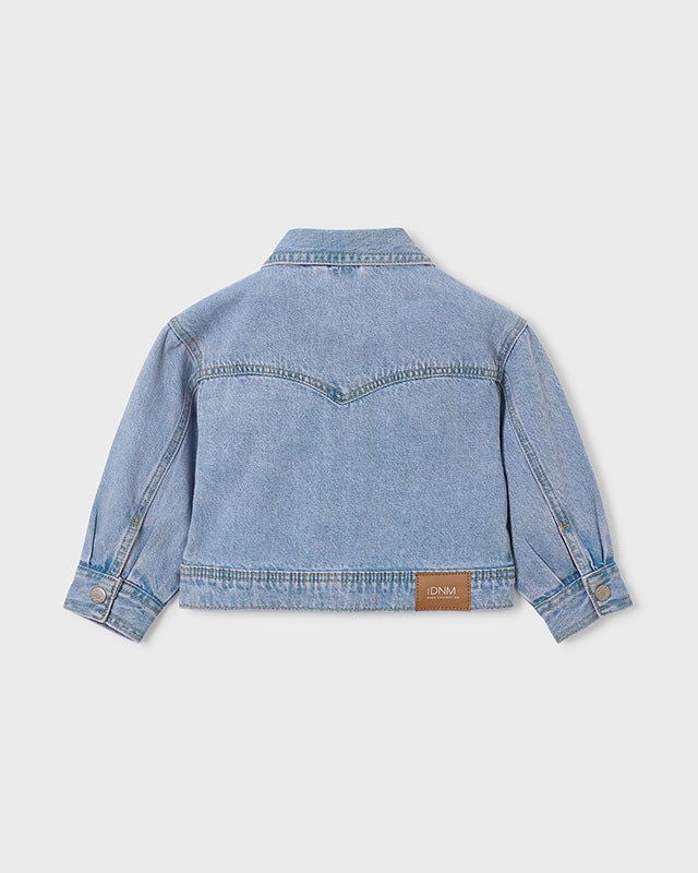 Retro del giubbotto jeans chiaro bambina Mayoral, giubbotto denim primavera-estate