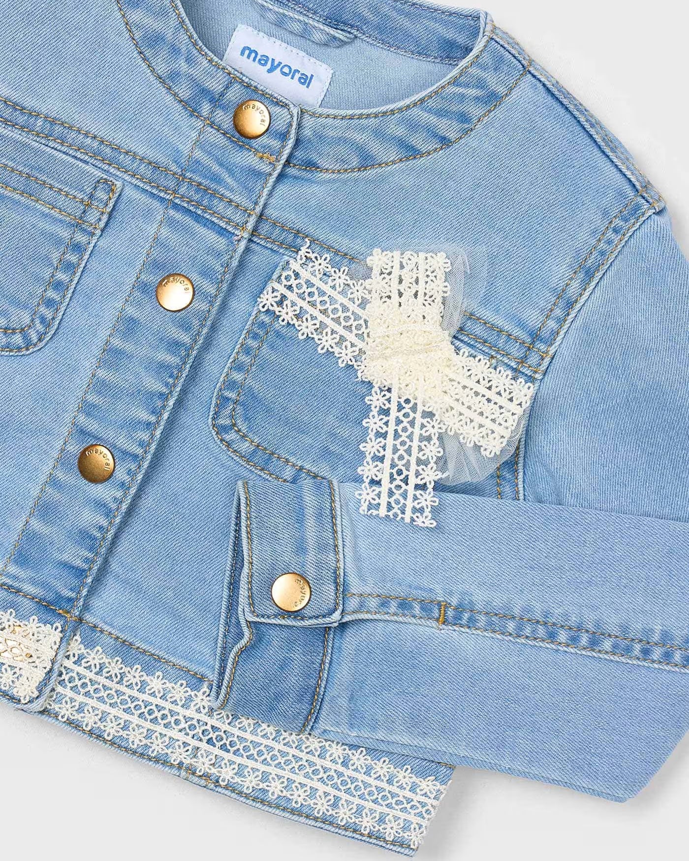 Giubbotto jeans chiaro dettagli pizzo bambina Mayoral Mayoral Azzurro