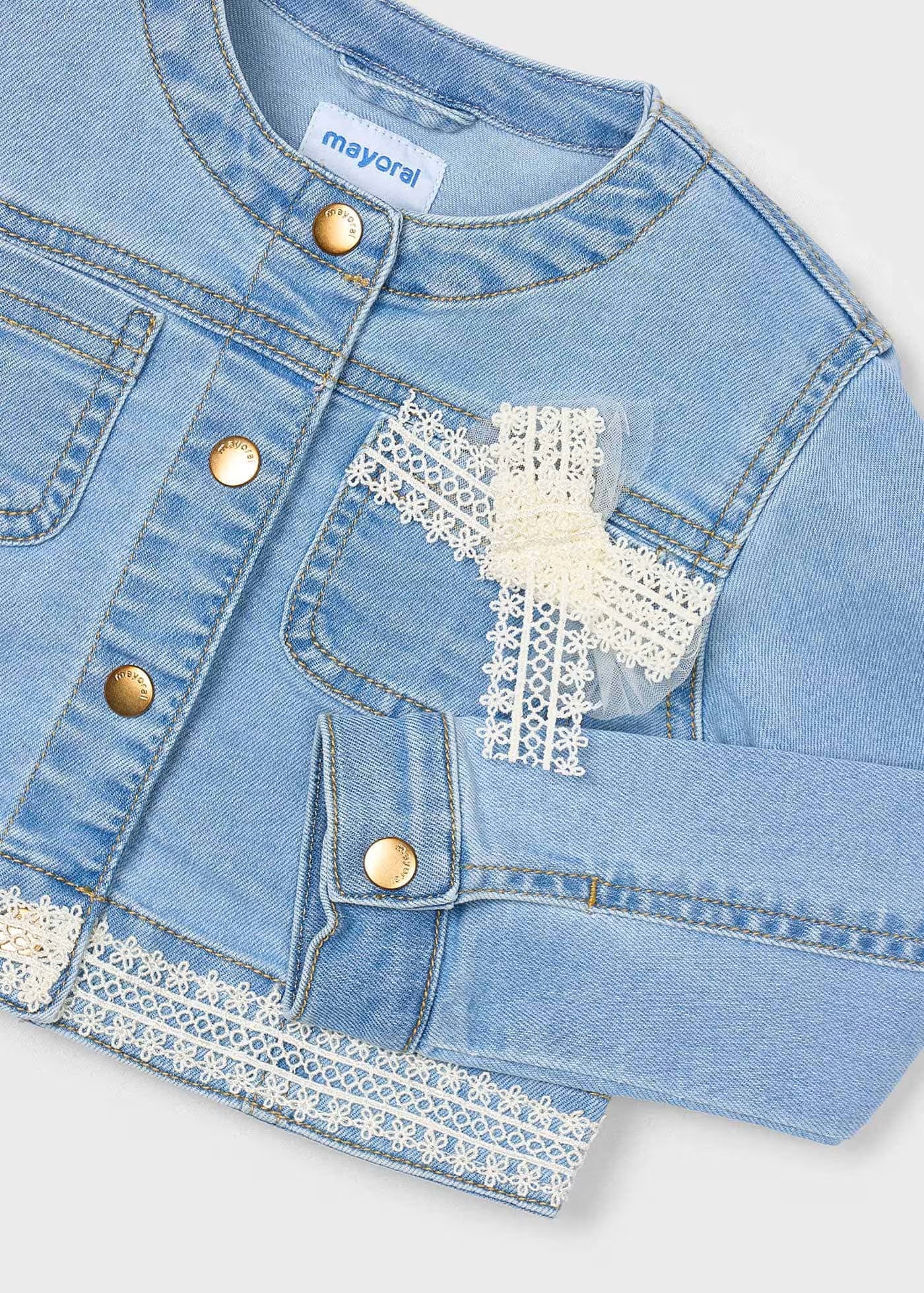 Giubbotto jeans chiaro dettagli pizzo bambina Mayoral Mayoral Azzurro