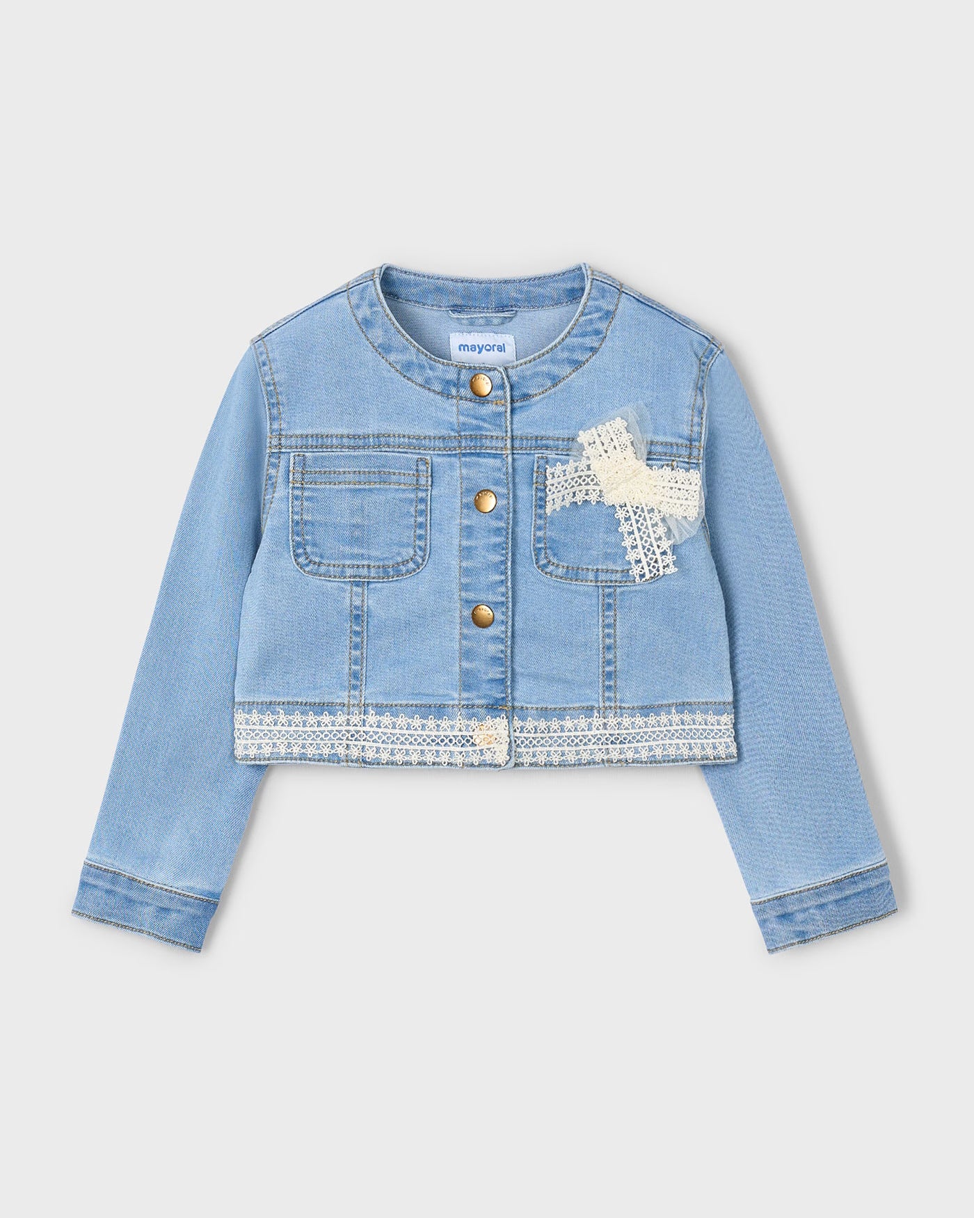 Giubbotto jeans chiaro dettagli pizzo bambina Mayoral Mayoral Azzurro