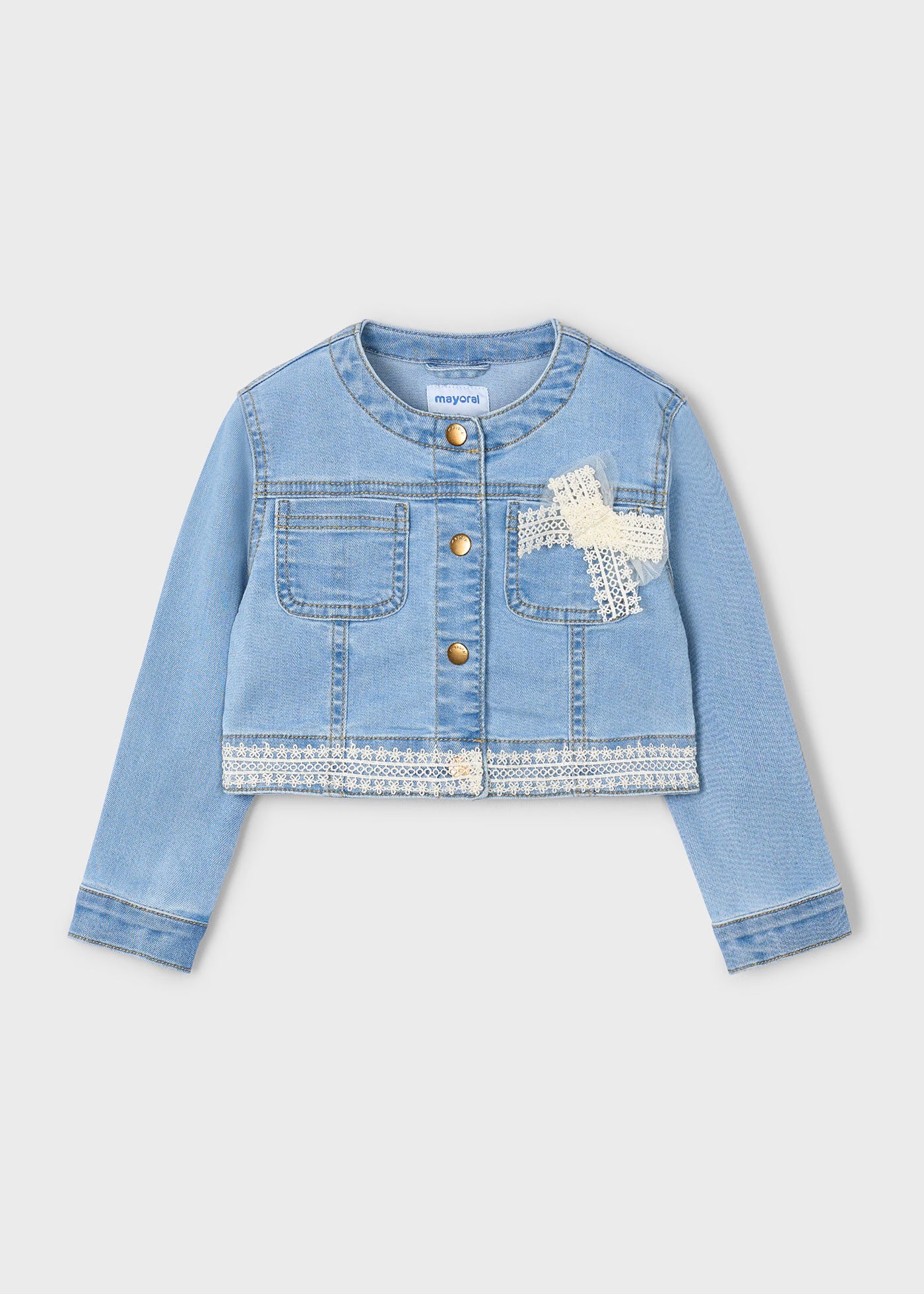 Giubbotto jeans chiaro dettagli pizzo bambina Mayoral Mayoral Azzurro