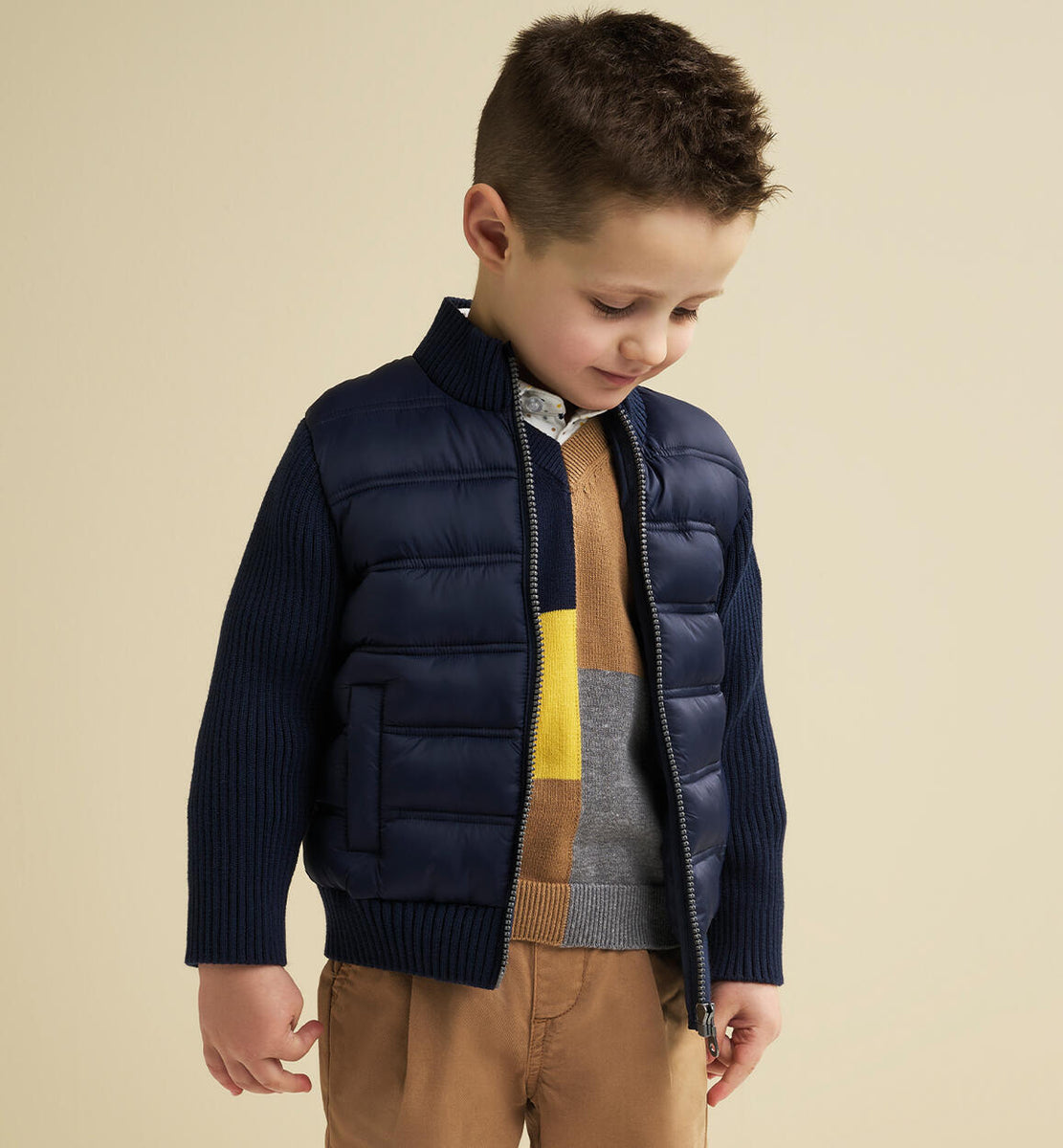 Giubbotto piumino manica tricot bambino iDO blu navy – ErreGiModaBimbo