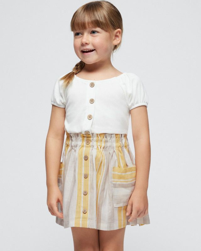 Gonna in lino bambina Mayoral fantasia righe giallo e beige Mayoral 2 Anni 92cm
