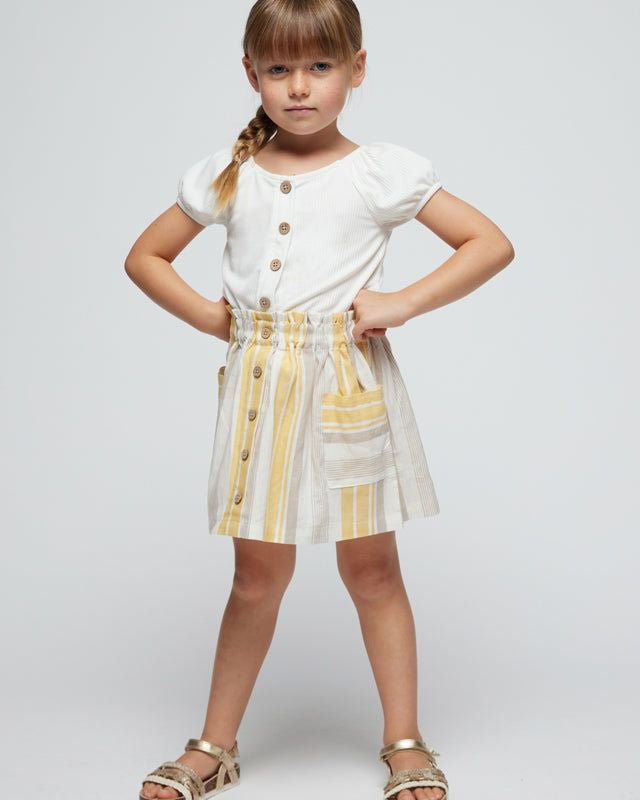 Gonna in lino bambina Mayoral fantasia righe giallo e beige Mayoral 2 Anni 92cm