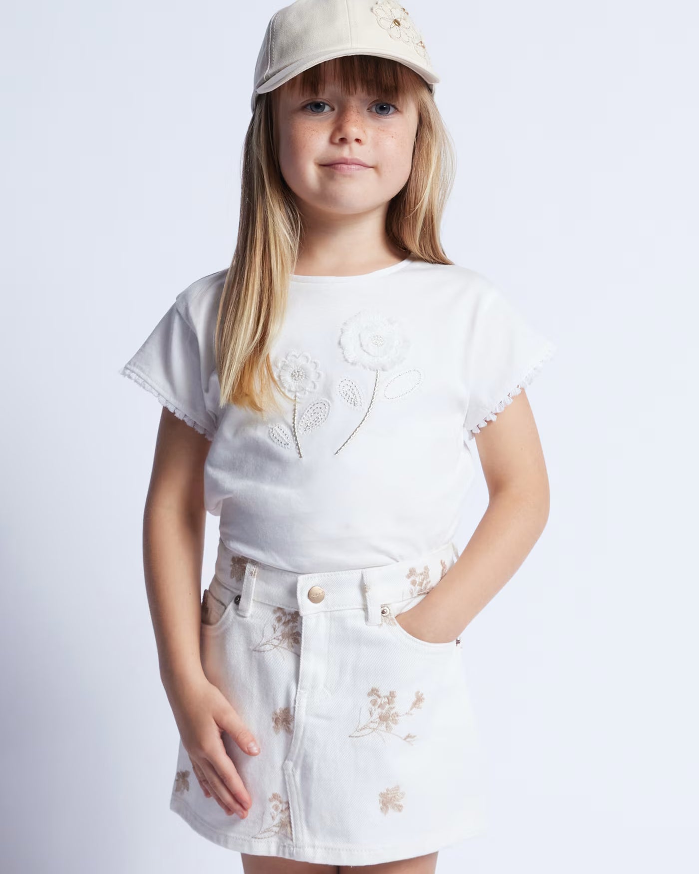 Gonna in twill ricamato bambina Mayoral color crema Mayoral Crema