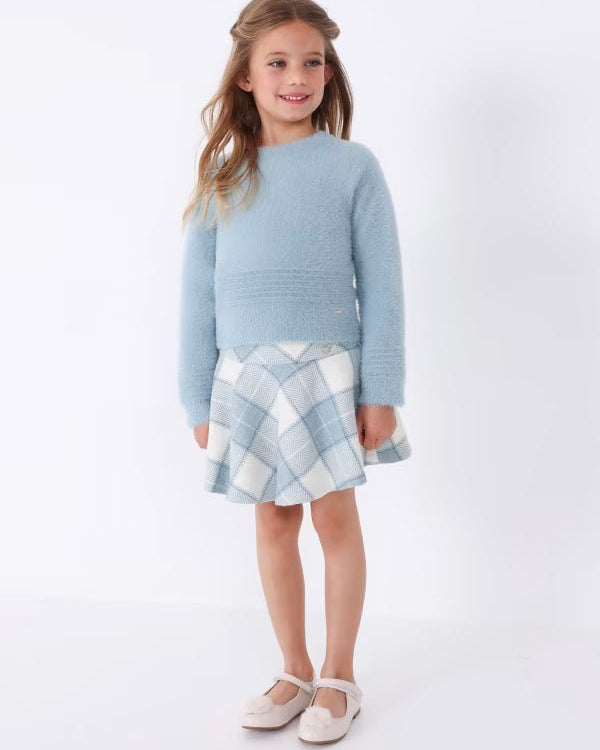Gonna panno bambina Mayroal fantasia quadri azzurra - ErreGiModaBimbo