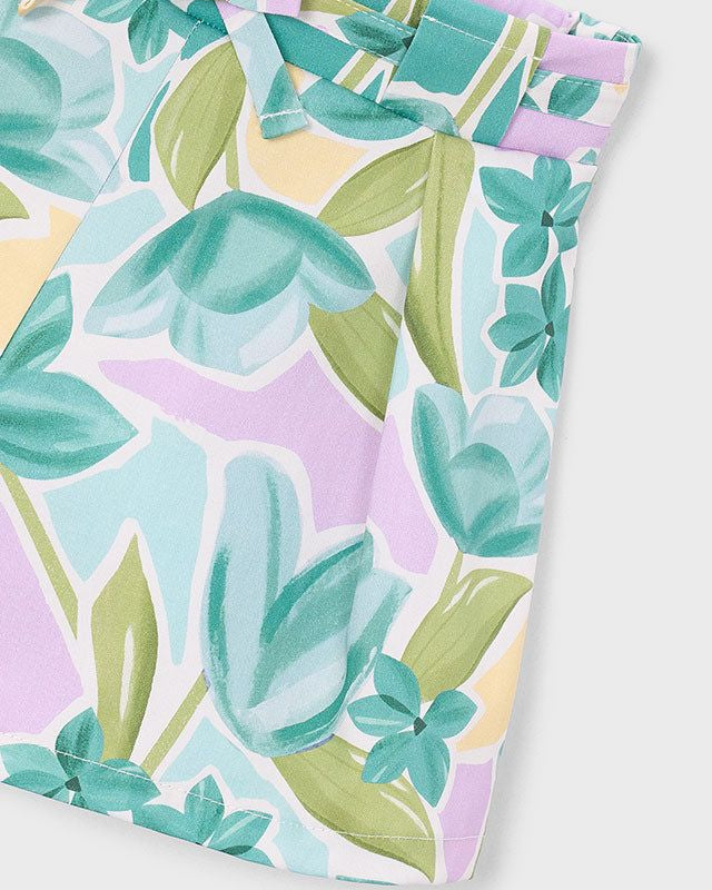 Dettaglio tessuto floreale gonna pantalone bambina Mayoral