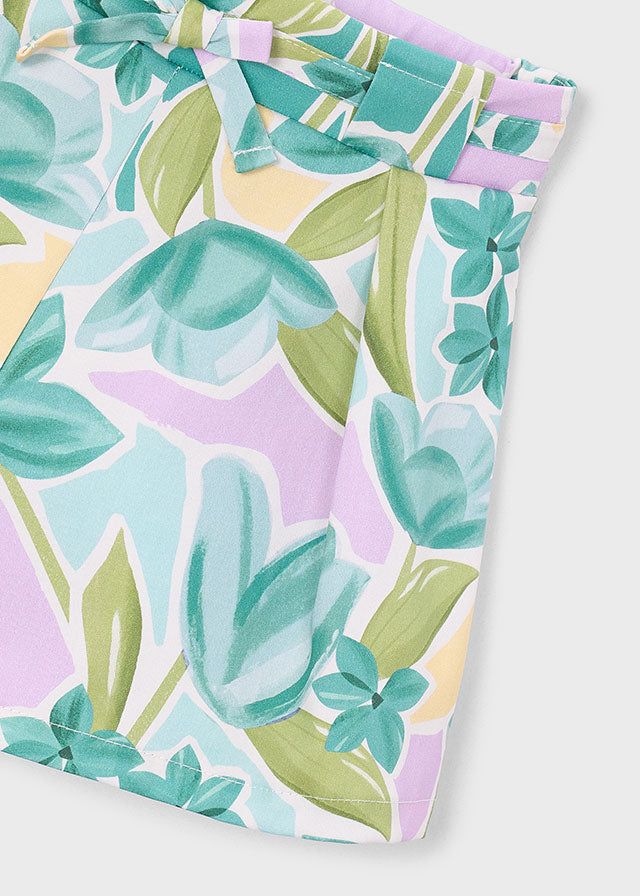 Dettaglio tessuto floreale gonna pantalone bambina Mayoral