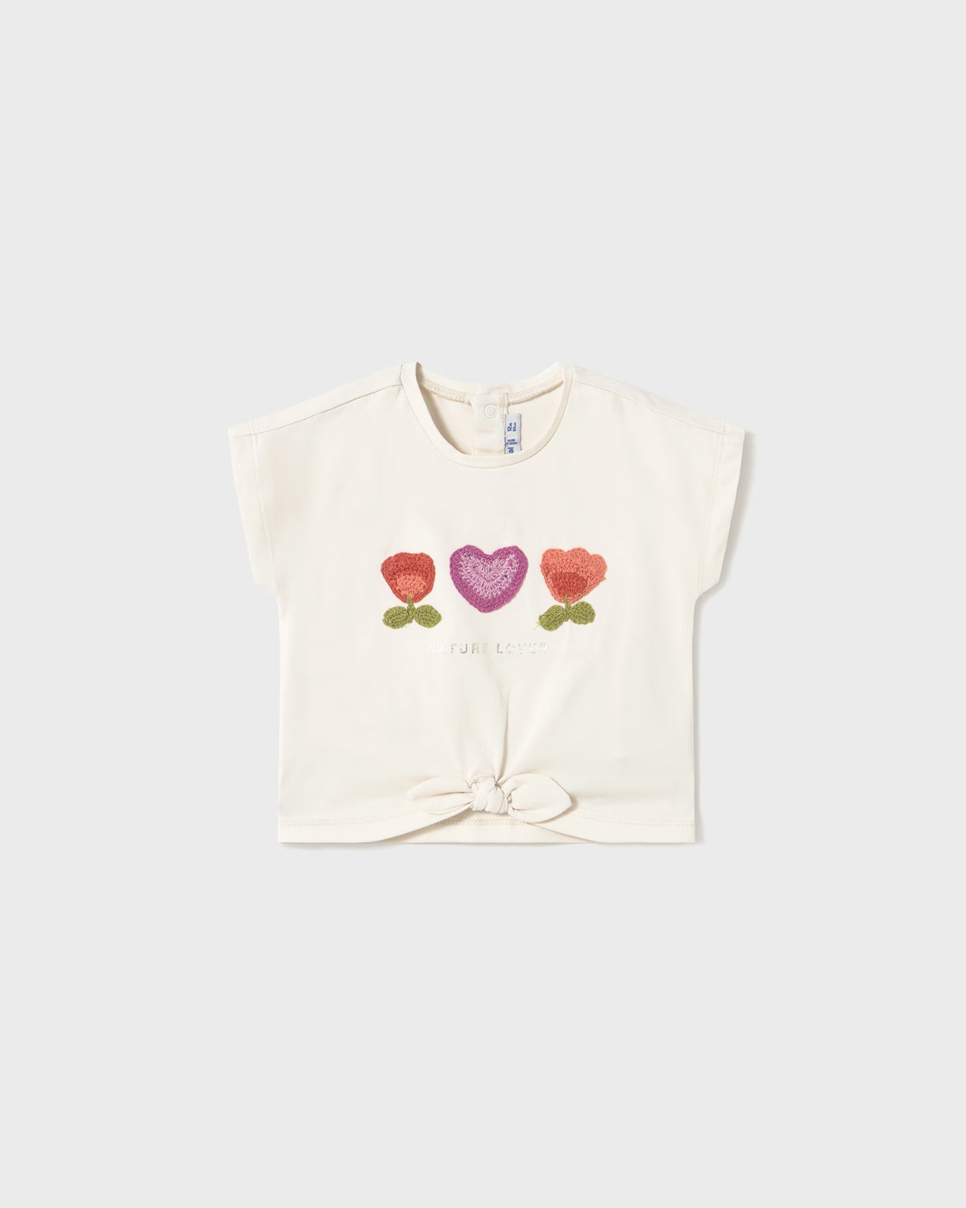 T-Shirt corta nodo neonata Mayoral applicazioni fiori Mayoral Panna