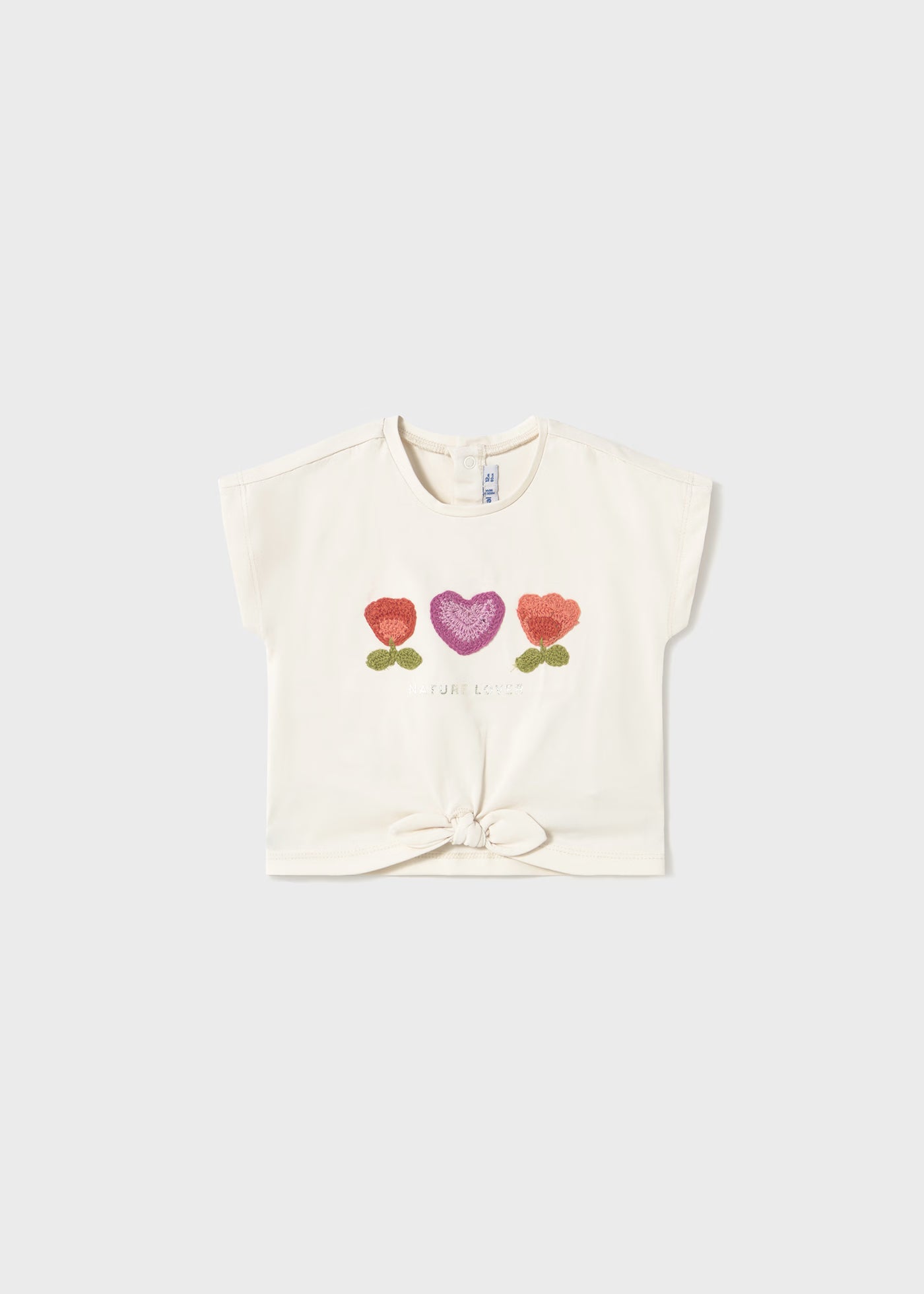 T-Shirt corta nodo neonata Mayoral applicazioni fiori Mayoral Panna
